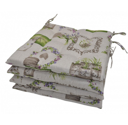Vankúš na sedenie 9 prešívanie - tkanina s motívom fialiek - sada 4 kusov