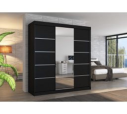 Posuvná skriňa so zrkadlom BERGEN 200 Čierna+Čierna