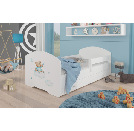 Posteľ s matracom, zábranou a šuplíkom PEPE TEDDY BEAR AND CLOUD 140x70 Biela Posteľ s matracom, zábranou a šuplíkom PEPE TEDDY BEAR AND CLOUD 140x70 Biela