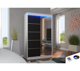 Posuvná skriňa so zrkadlom a LED osvetlením NICEA 120 Biela+Čierna