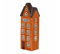 Domeček keramický - na čaj. svíčku, vysoký, patrový, oranžový