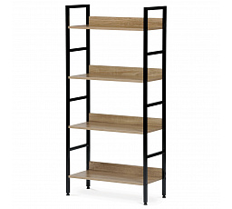 Regál, 4 police, dekor dub, MDF, čierny lak