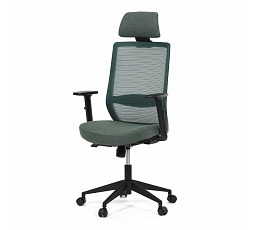 Stolička kancelárska, zelená MESH sieťovina, zelená látka, plastový kríž, synchronný mechanizmus, kolieska pre tvrdé povrchy