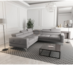Rohová kožená sedacia súprava TOSCANIA MAX 250×250 - sivá koža, ľavá