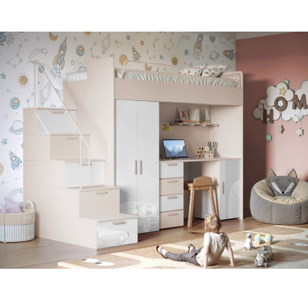 Poschodová posteľ PARADISE 4S Kašmír Biela Lesk