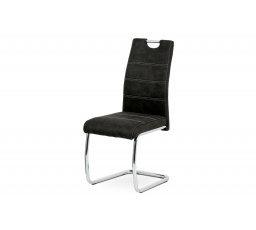 Jedálenská stolička, čalúnená čiernou látkou COWBOY vo vintage koži, kovové hojdacie kreslo