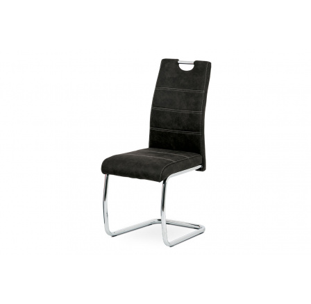 Jedálenská stolička, čalúnená čiernou látkou COWBOY vo vintage koži, kovové hojdacie kreslo