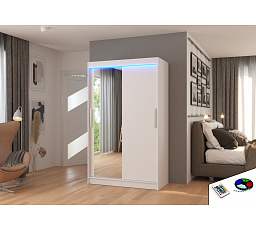 Posuvná skriňa so zrkadlom a LED osvetlením BARIO 120 Biela+Biela