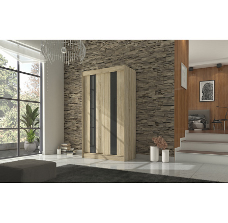 Šatní skriňa KAREN 120, Sonoma/Čierny Lacobel