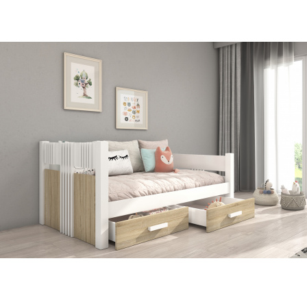Jednolôžková posteľ BIBI 180x80 Biela+Sonoma