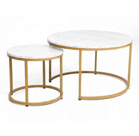 Konferenčný stôl DION, efekt bieleho mramoru/Zlatá