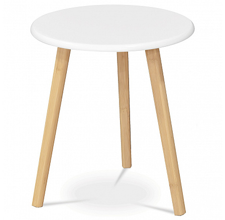Konferenčný stôl 40x40x45 cm, vrchná doska MDF biela, nohy bambusový prírodný odtieň Konferenčný stôl 40x40x45 cm, vrchná doska MDF biela, nohy bambusový prírodný odtieň