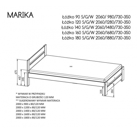 Posteľ "MARIKA" - Farba korpusu: borovica na orechu Posteľ "MARIKA" - Farba korpusu: borovica na orechu