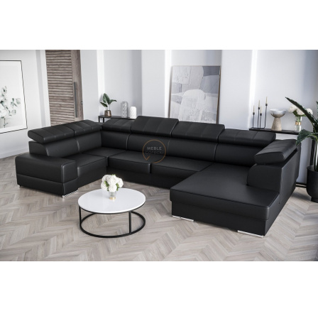 Rohová Kožená sedacia súprava s funkciou spania ROYAL MAX I 210x375x185 - Ľavá strana, čierna koža Rohová Kožená sedacia súprava s funkciou spania ROYAL MAX I 210x375x185 - Ľavá strana, čierna koža