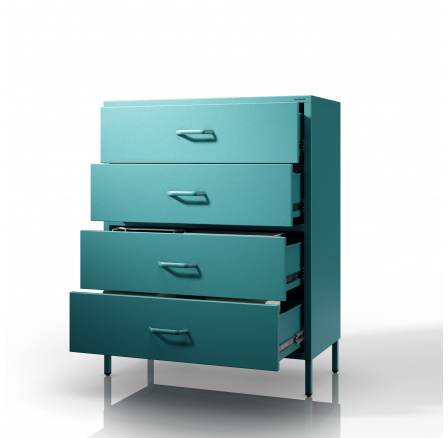 Komoda skrinka kovová morská / tyrkysová Modern CARLA, 800 x 1015 x 400 mm