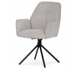 Jedálenská stolička krémová látka, podrúčky, 180° otočný mechanizmus, čierny kov
