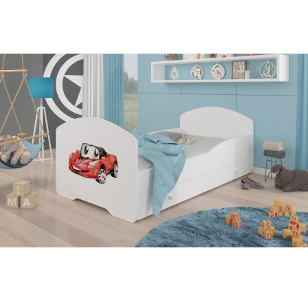 Posteľ s matracom a zásuvkou PEPE RED CAR 140x70 Biela
