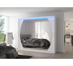 Posuvná skriňa so zrkadlom a LED osvetlením CAMBE 250 Biela+Biela