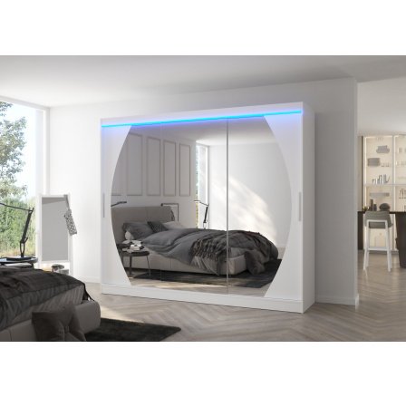 Posuvná skriňa so zrkadlom a LED osvetlením CAMBE 250 Biela+Biela Posuvná skriňa so zrkadlom a LED osvetlením CAMBE 250 Biela+Biela