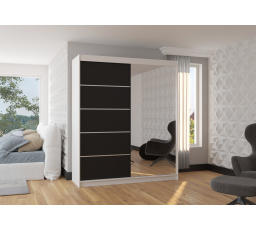 Šatní skriňa s posuvnými dverami a zrkadlom CARO 180 Biela+Čierna