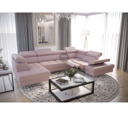 Rohová sedacia súprava GALAXY MAX II, relax s funkciou spania 215x350x170 prírodná koža - pravá, Béžová koža