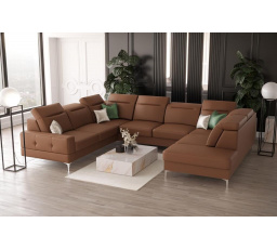 Rohová sedacia súprava MALIBU MAX I 260x350x220 cm prírodná koža - Hnedá koža, Ľavá strana