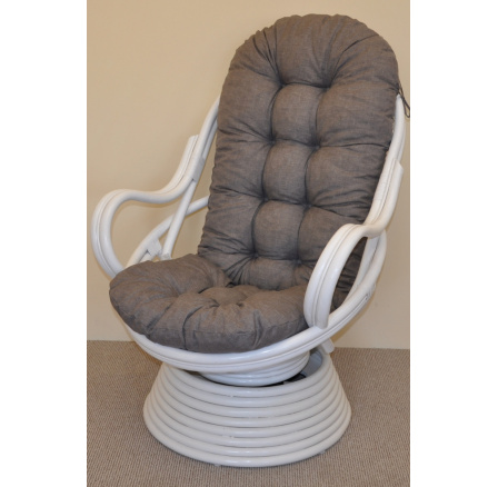 Ratanové hojdacie kreslo Swivel biely vankúš sivé zvýraznenia
