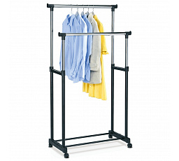 Dvojramenný stojan na šaty s úložným priestorom, čierny, kov / plast, chróm