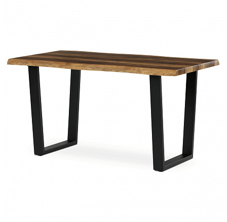 Stôl jedálenský, 140x80x75 cm, MDF doska, dekor staré drevo, kovové nohy v tvare U, čierny matný lak