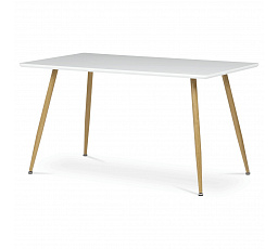 Stôl jedálenský 140x80, MDF, biela matná doska, kovové nohy vo farbe duba.