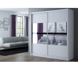 Šatníková skriňa BATUMI 203, biele/grafitové zrkadlo/čierne sklo