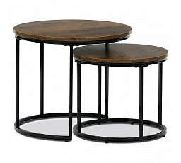 Set 2 ks stolíkov, MDF doska, dekor staré drevo, kovová podnož, čierny lak