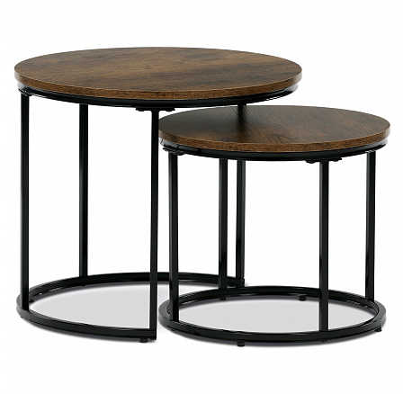 Set 2 ks stolíkov, MDF doska, dekor staré drevo, kovová podnož, čierny lak