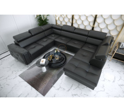 Rohová sedacia súprava ORION MAX I s funkciou spania 225X350X255 cm prírodná koža - čierna koža, Ľavá strana