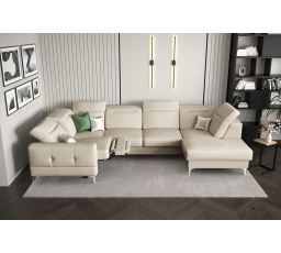 Rohová sedacia súprava MALIBU MAX II, relax 180x350x182 cm prírodná koža - Koža ecru, Ľavá strana