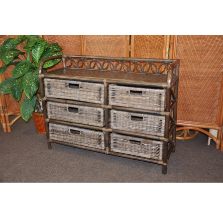 Ratanová komoda 6 zásuviek hnedá