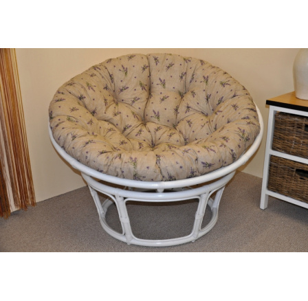 Ratanový papasan 115 cm biely - vankúš levanduľový