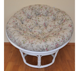 Ratanový papasan 100 cm biely, motív vtákov