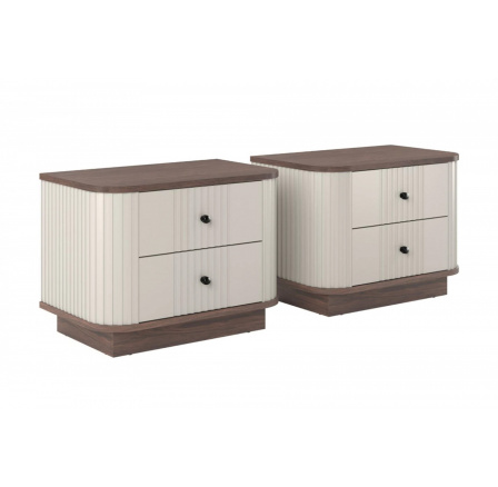 2 x VESPER NOČNÝ STOLÍK 56 2SZ - kašmír mdf / orech / čierne úchyty / sokel 2 x VESPER NOČNÝ STOLÍK 56 2SZ - kašmír mdf / orech / čierne úchyty / sokel