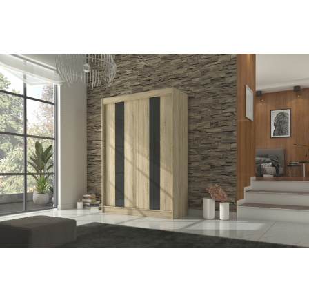 Posuvná skriňa s lacobelom KAREN 150 Sonoma+Čierny Lacobel