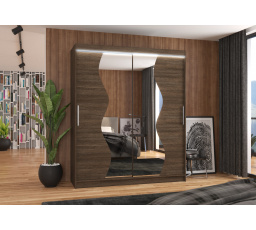 Šatní skriňa s posuvnými dverami, zrkadlom a LED osvetlením MEDISON 180 Choco+Choco