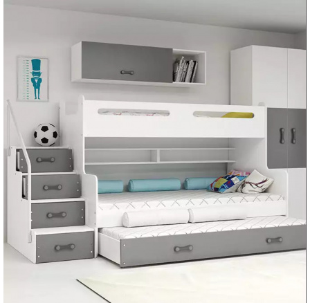 Detská poschodová posteľ MAX 3 Grafit, 3 miestna 120 X 200