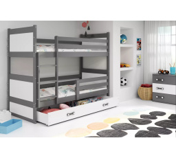 Detská poschodová posteľ RICO so zásuvkou 90x200 cm, bez matraca, Grafit/Biela