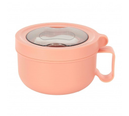 Okrúhla oranžová obedová krabička s vidličkou