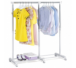 Teleskopický stojan na šaty s úložným priestorom, biely, kov / plast, chróm