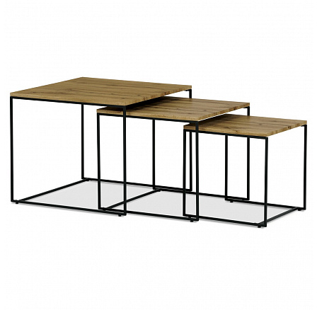 Sada 3 konferenčných stolíkov, vrchná doska MDF, dekor divoký dub, čierny kov