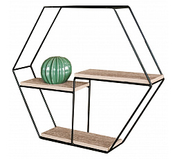 Nástenná polica 48 cm, MDF, dekor dub, čierny matný kov