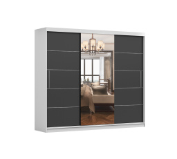 Šatníková skriňa ALBA so zrkadlom, biely mat/čierna