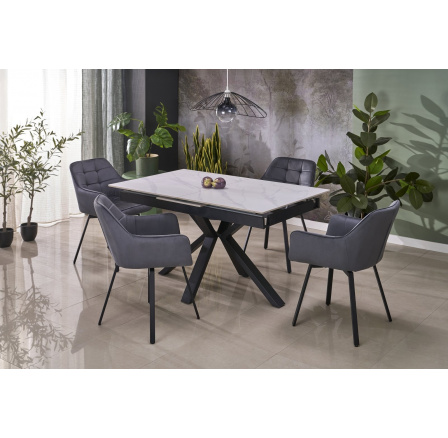 Jedálenský stôl PLATAN, efekt bieleho mramoru / čierna