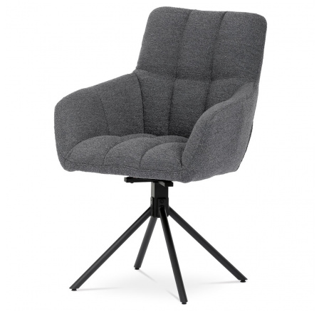 Jedálenská stolička, sivá látka bouclé, 180° otočný mechanizmus, čierny kov